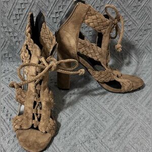 Braided Tan Women's Heeled Sandals